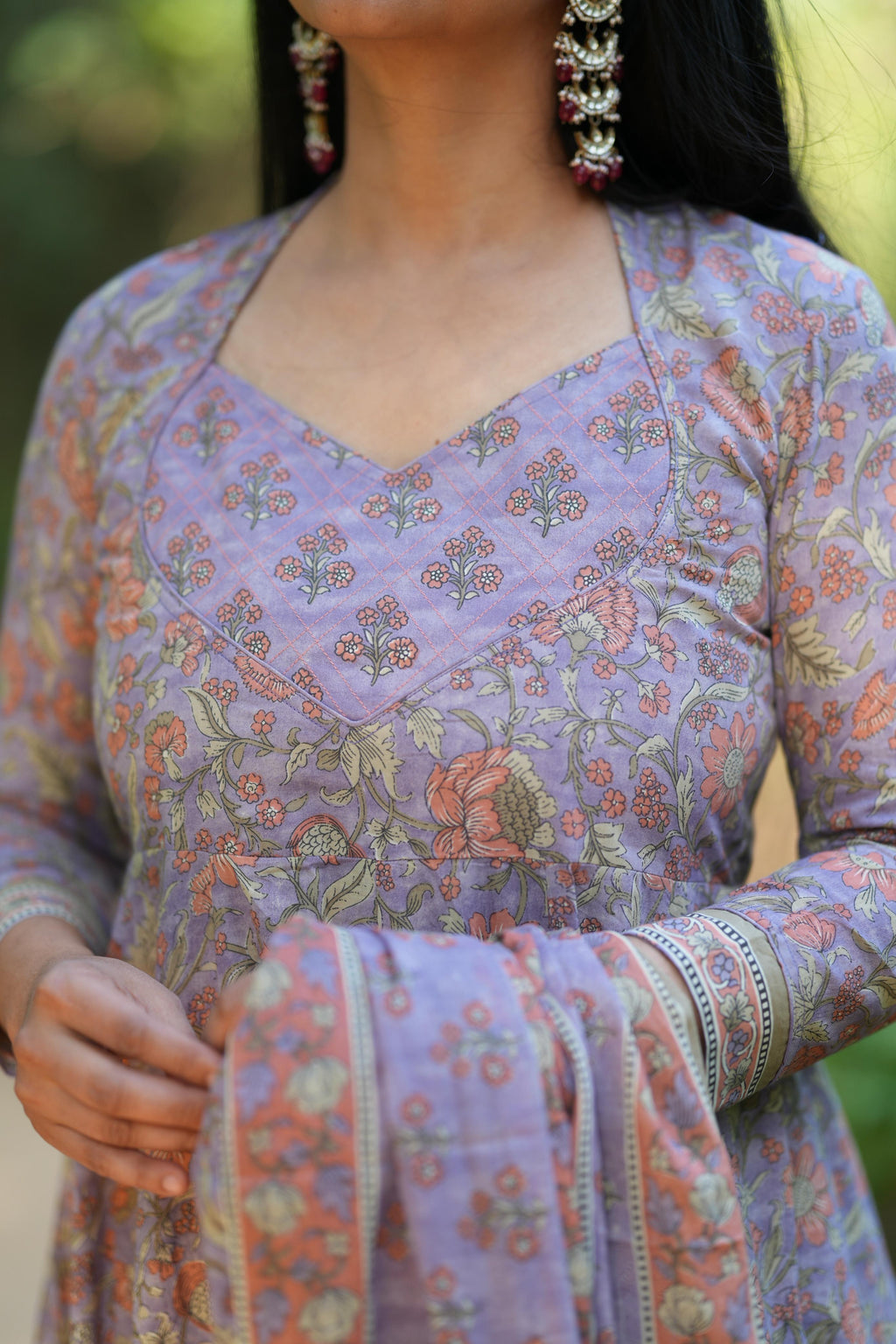 Grey lavender Anarkali set