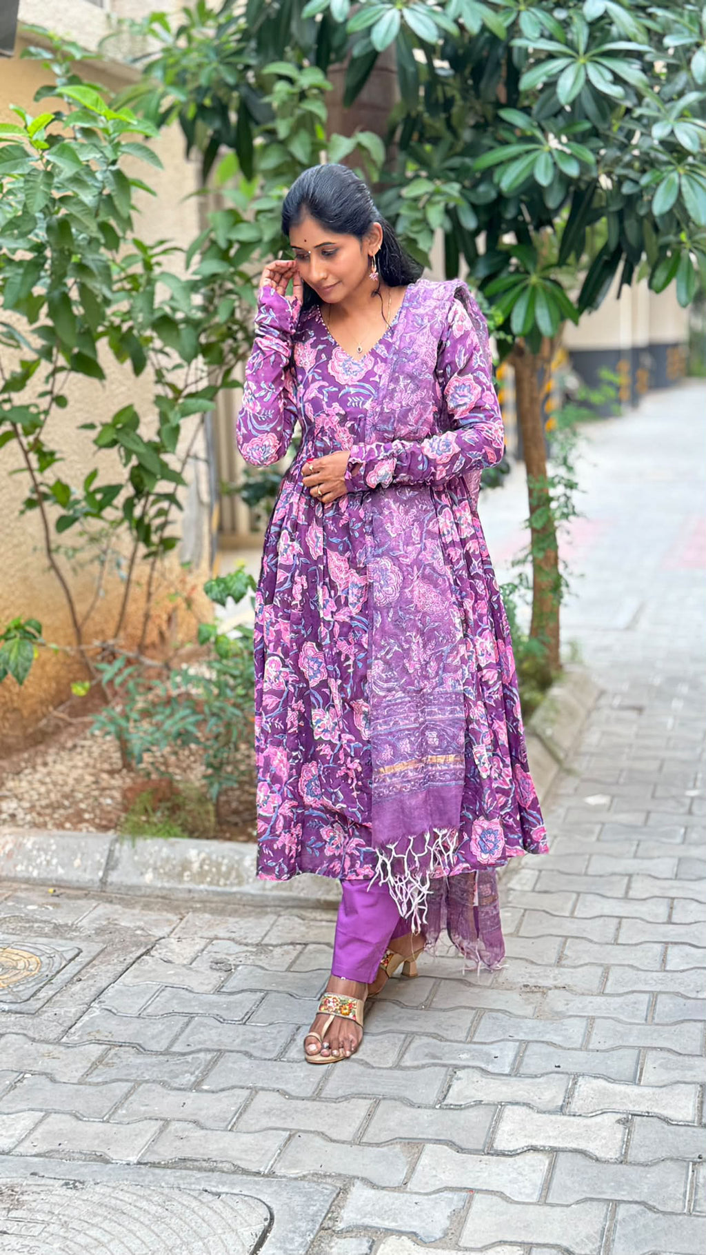 Plum Alia Cut Anarkali Set