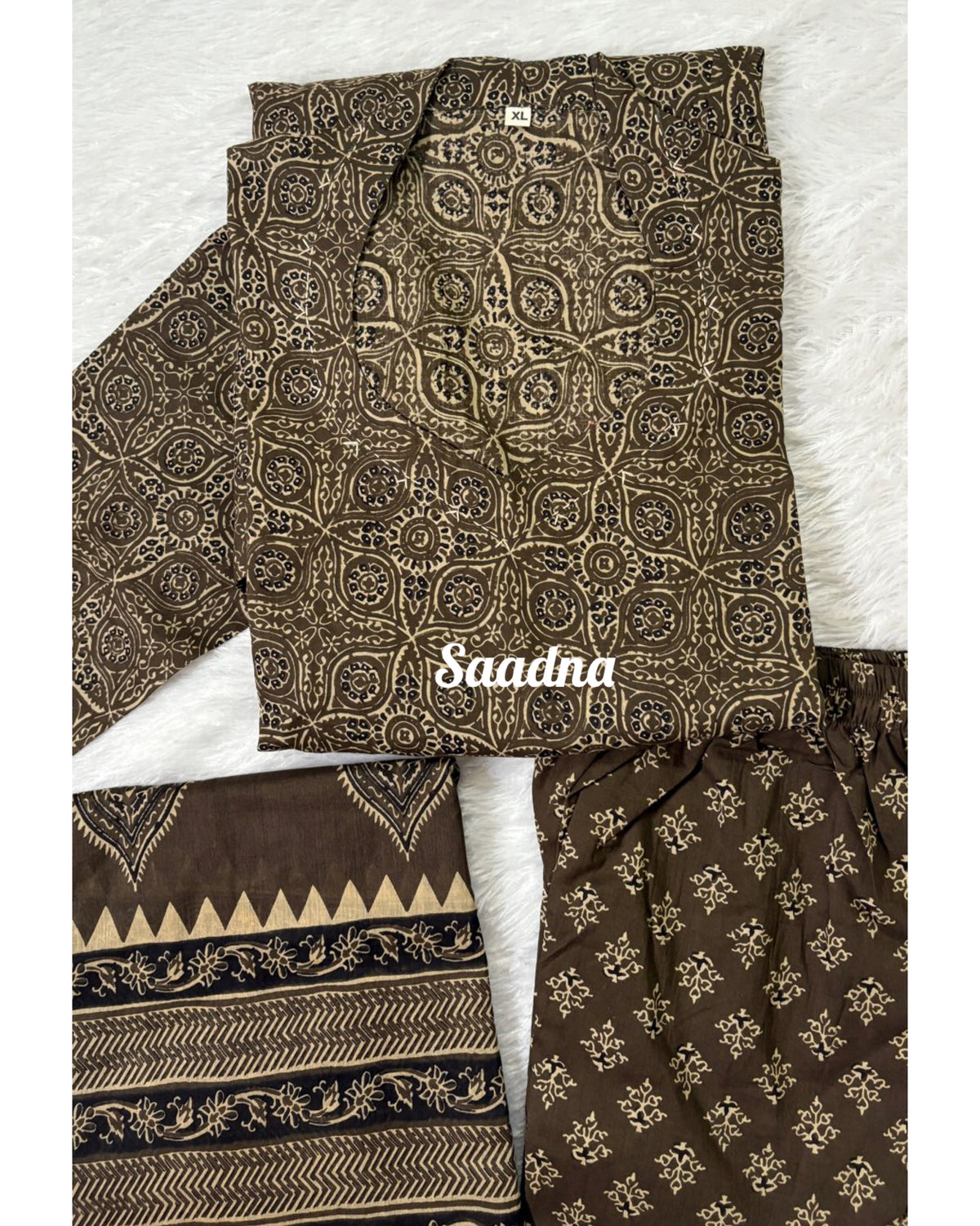 Brown ajrakh Anarkali set
