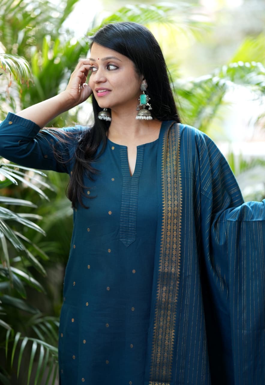 Chettinad Blue Handloom cotton Salwar set