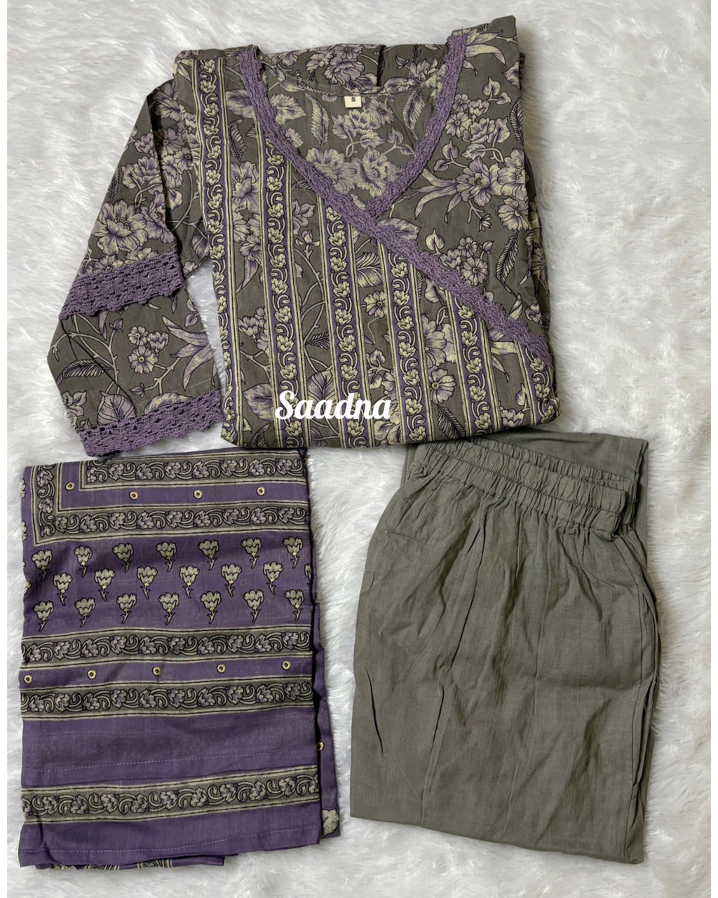 Grey lavender Anarkali Set