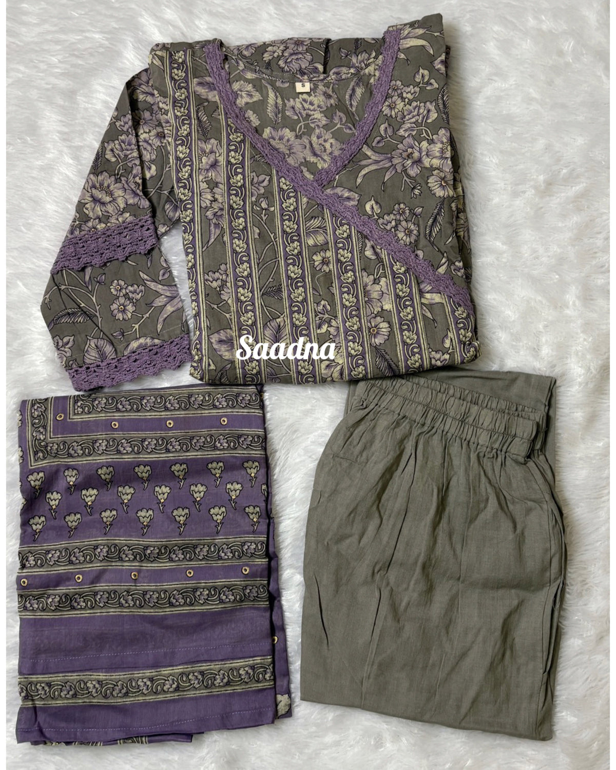Grey lavender Anarkali Set