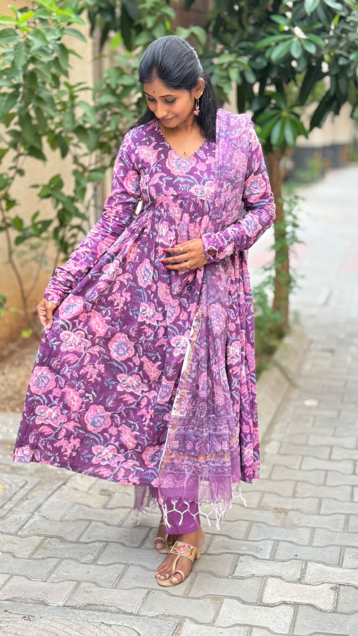 Plum Alia Cut Anarkali Set