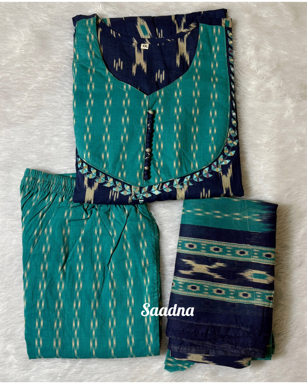 Blue Ikkat Anarkali Set
