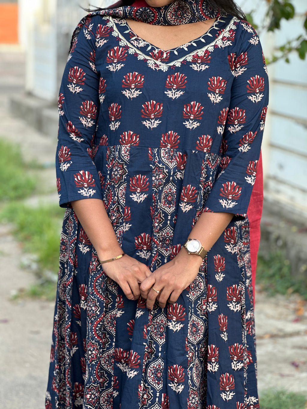 Double Ajrakh Anarkali Set