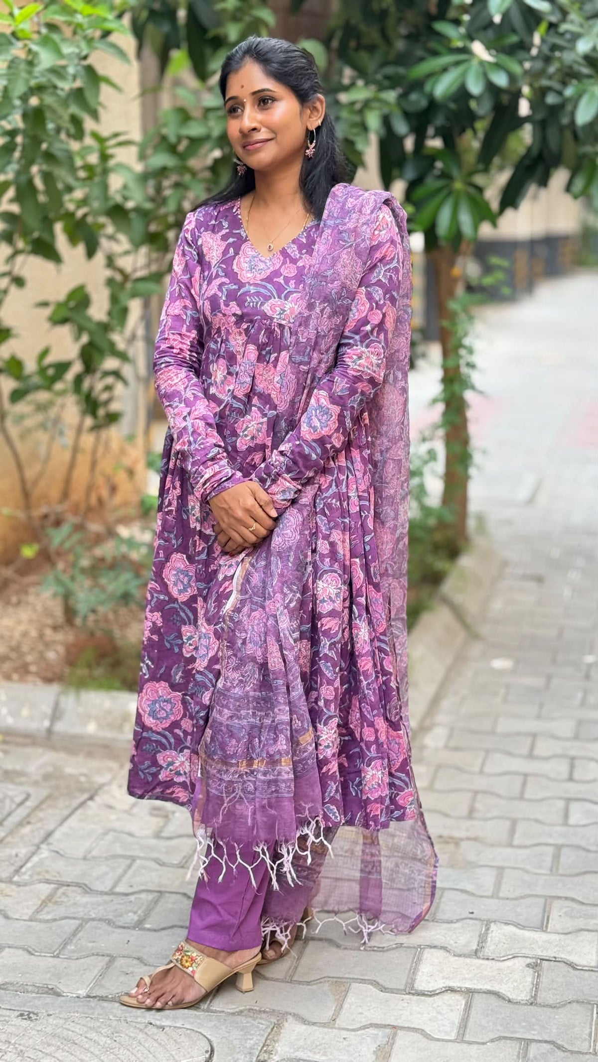 Plum Alia Cut Anarkali Set