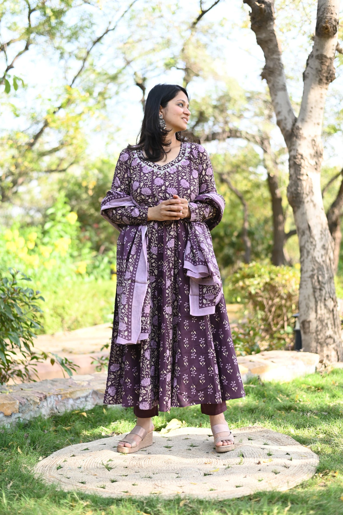 Wine Anarkali set