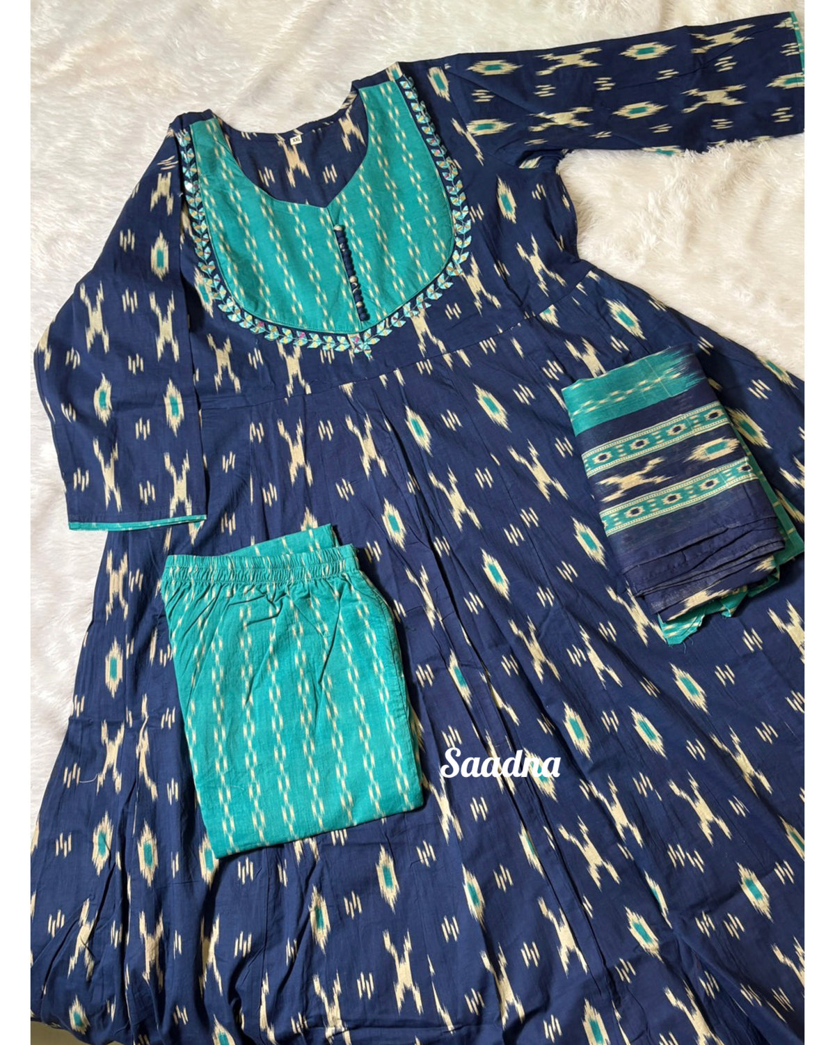 Blue Ikkat Anarkali Set