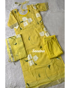 Yellow hand paint Linen Salwar Set
