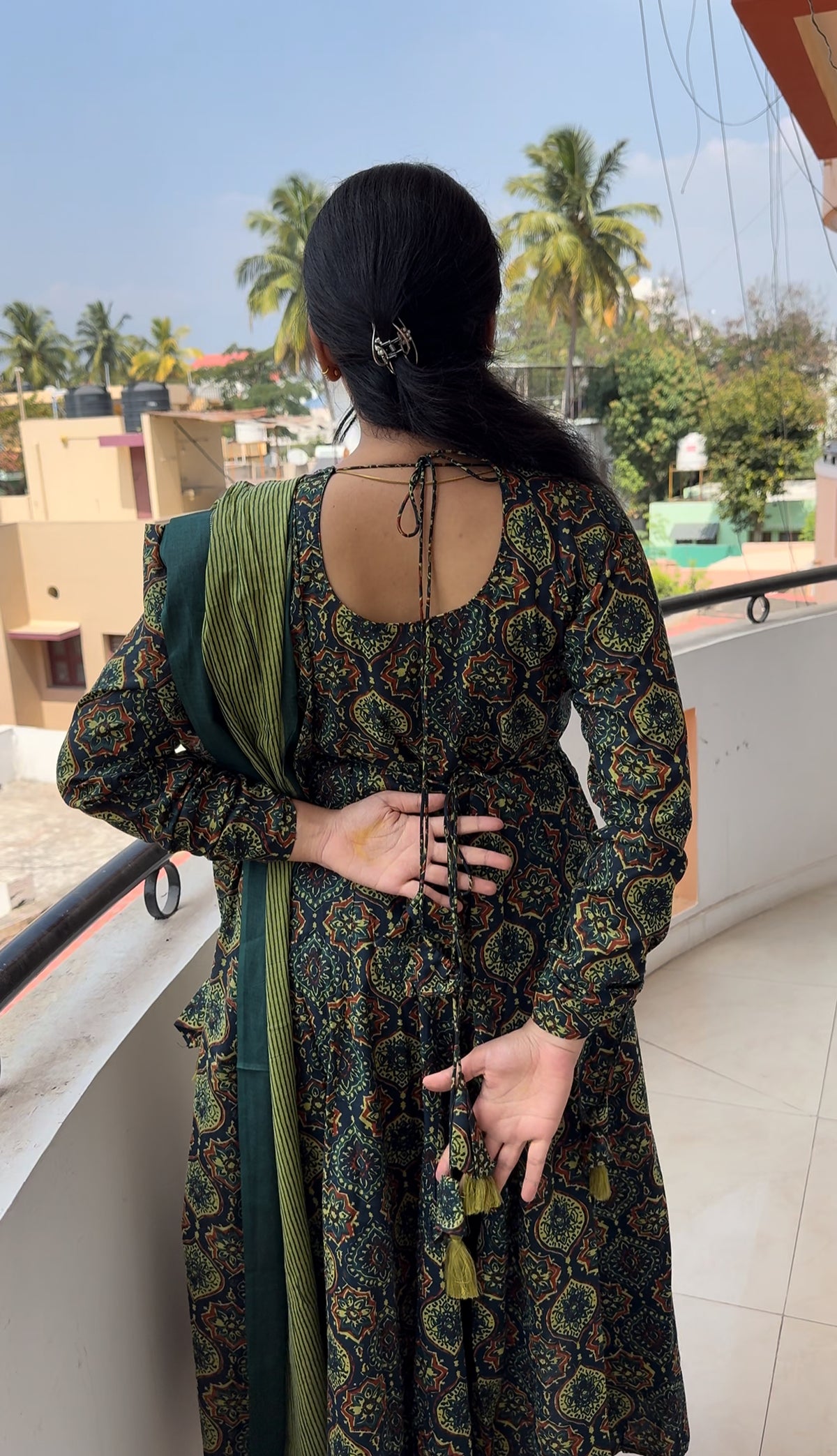 Green Ajrakh Anarkali set