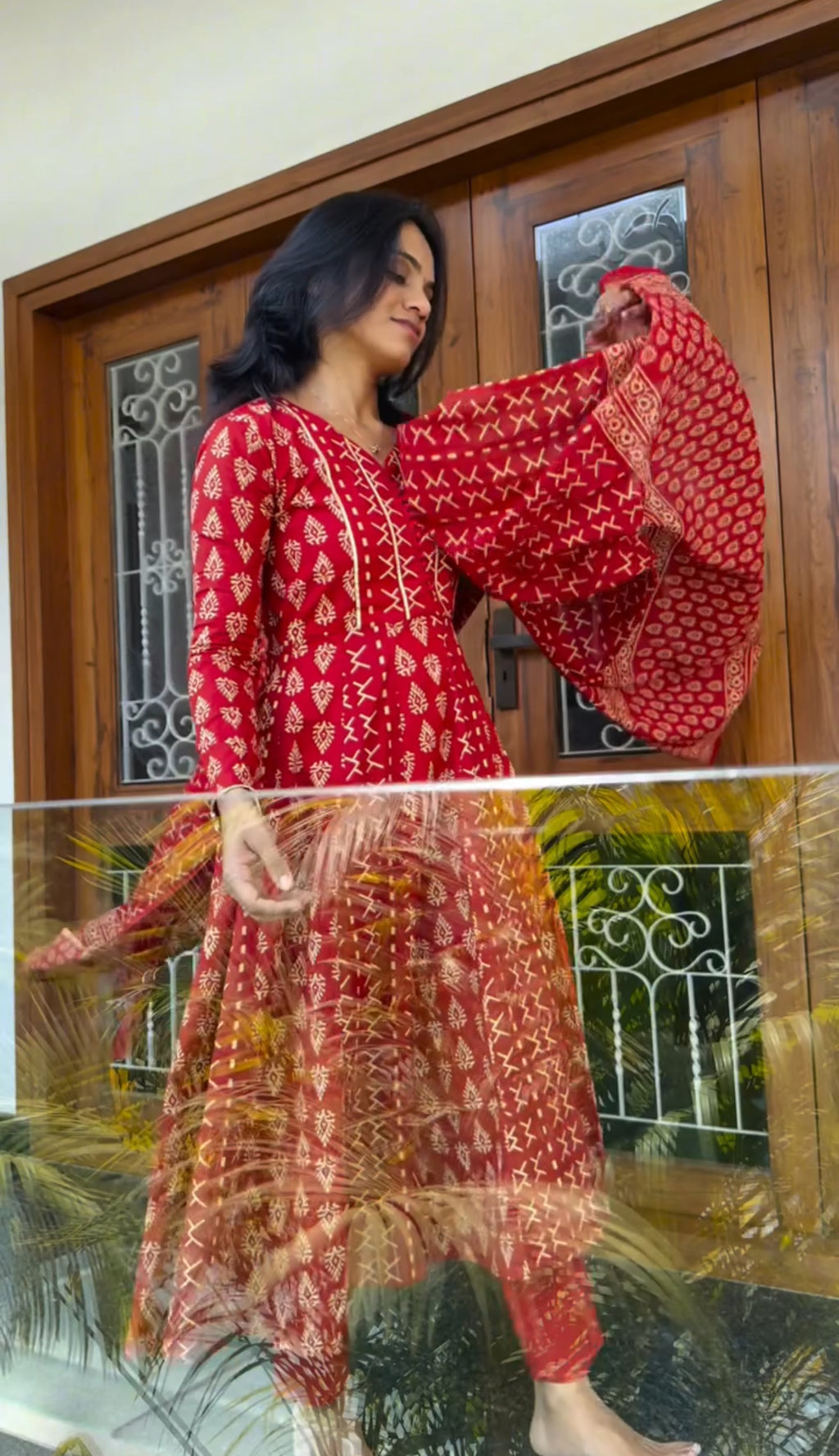 Red full sleeves Anarkali Set
