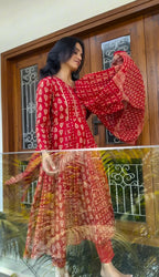 Red full sleeves Anarkali Set