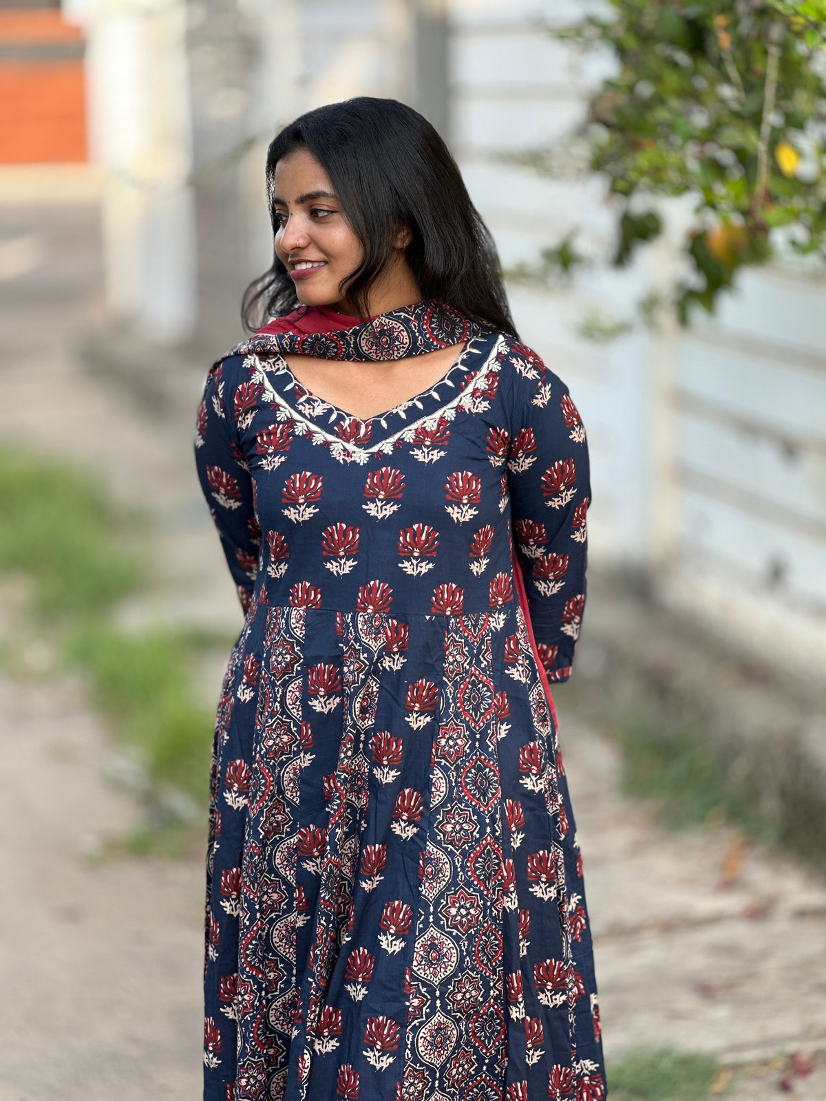 Double Ajrakh Anarkali Set