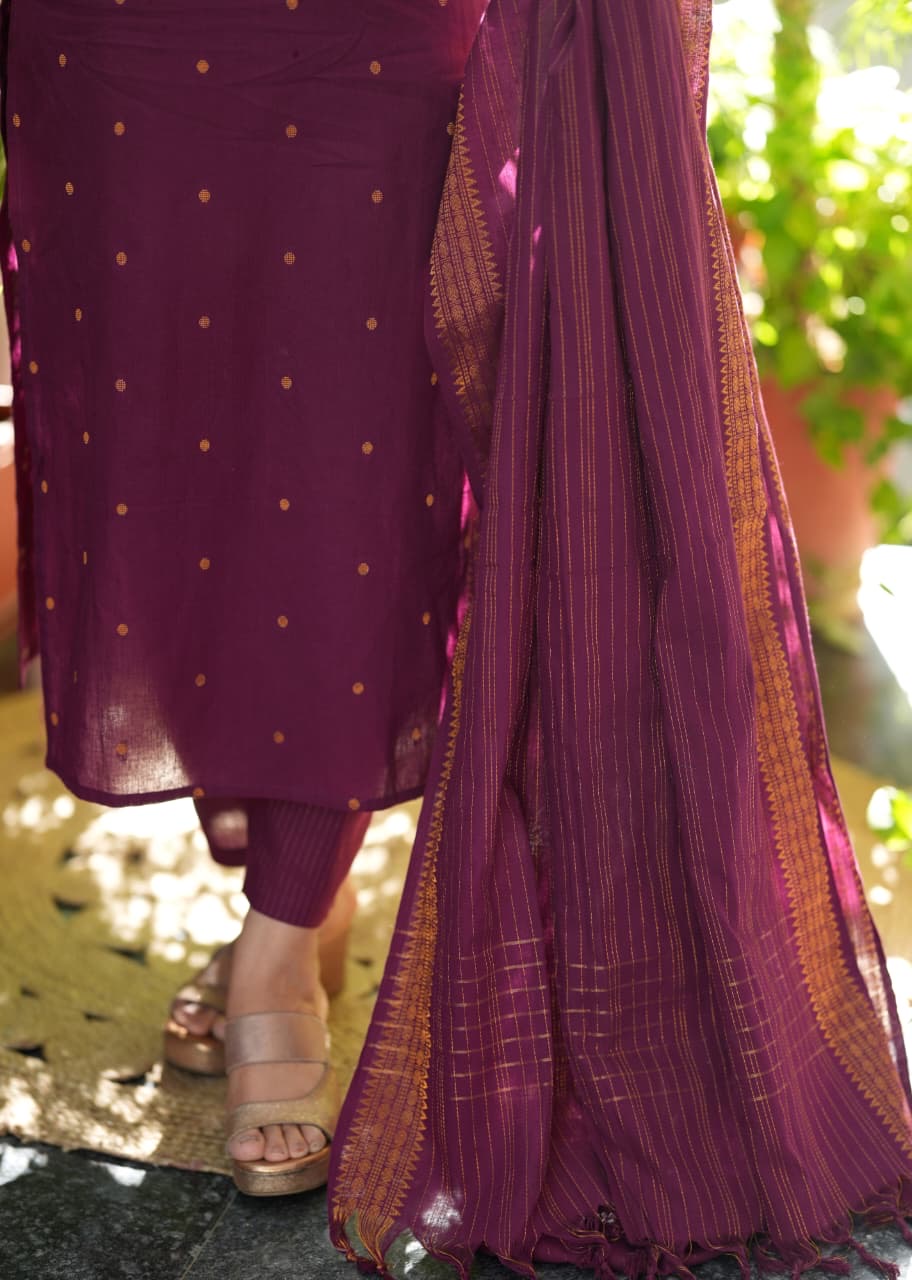 Chettinad Wine handloom Cotton salwar set