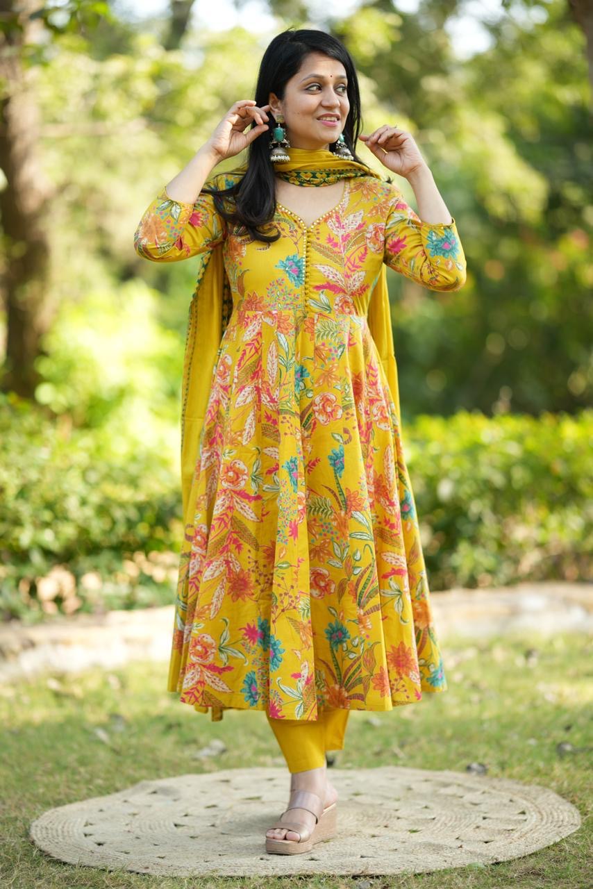 Mustard Anarkali Set