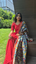 Red silk salwar set with kalamkari Dhupatta