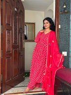 Red Full Sleeves Anarkali Set