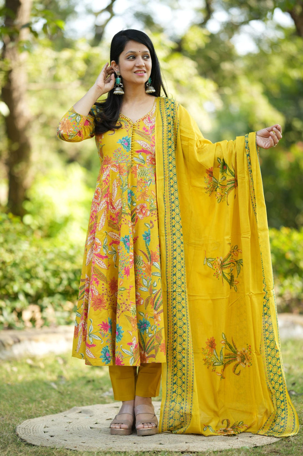 Mustard Anarkali Set