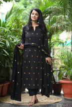 Black embroidery A line cotton Set