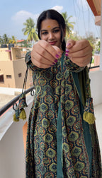 Green Ajrakh Anarkali set
