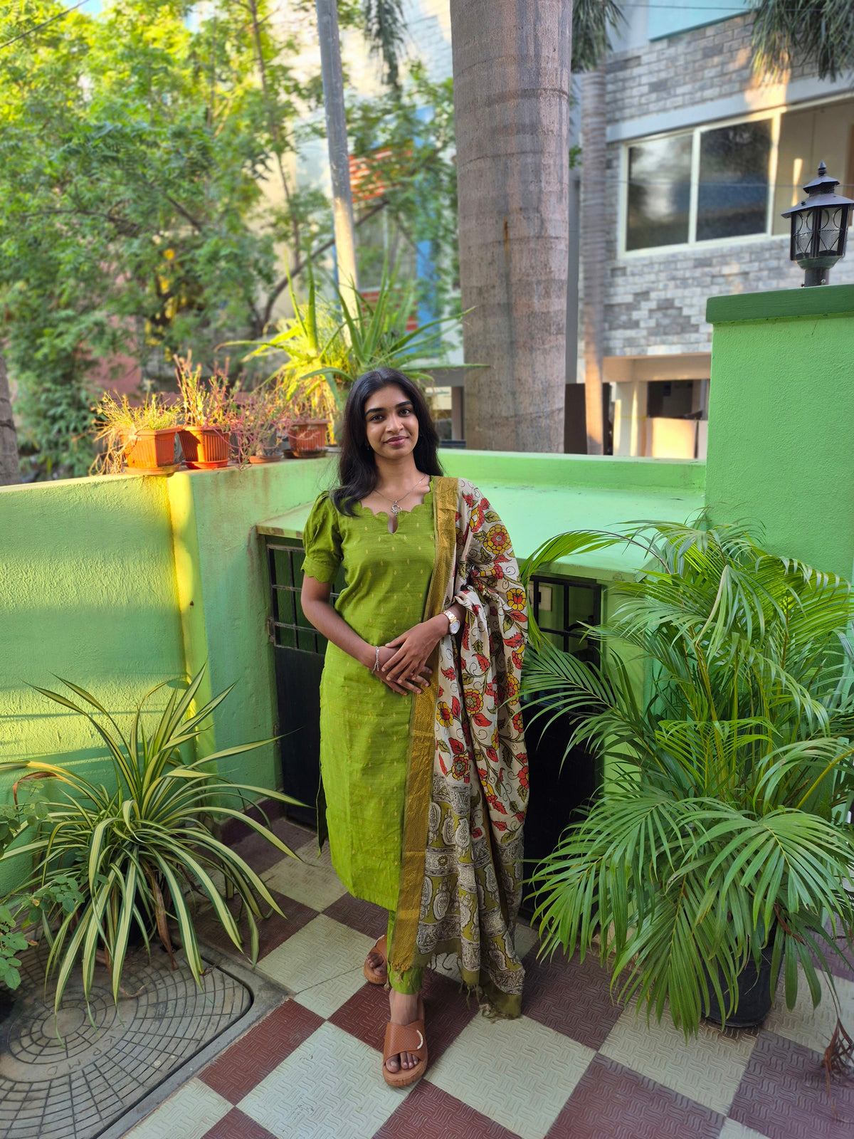 Silk salwar set with kalamkari Dhupatta