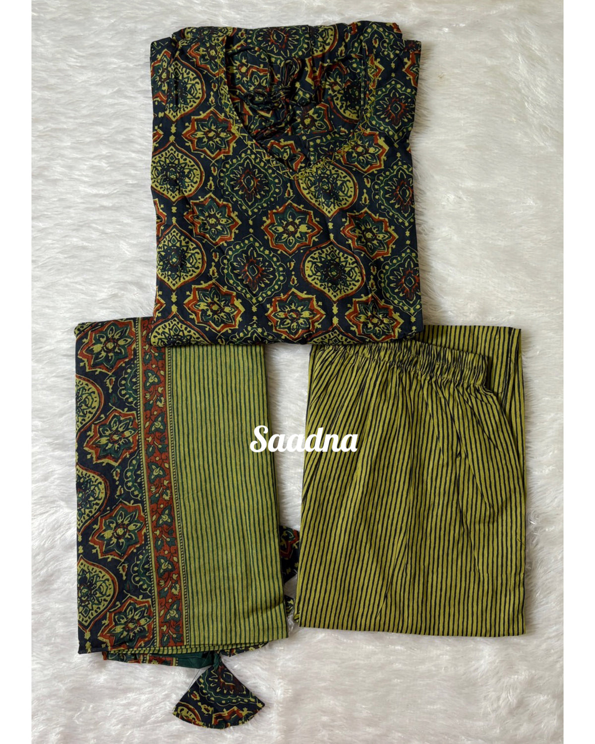 Green Ajrakh Anarkali set