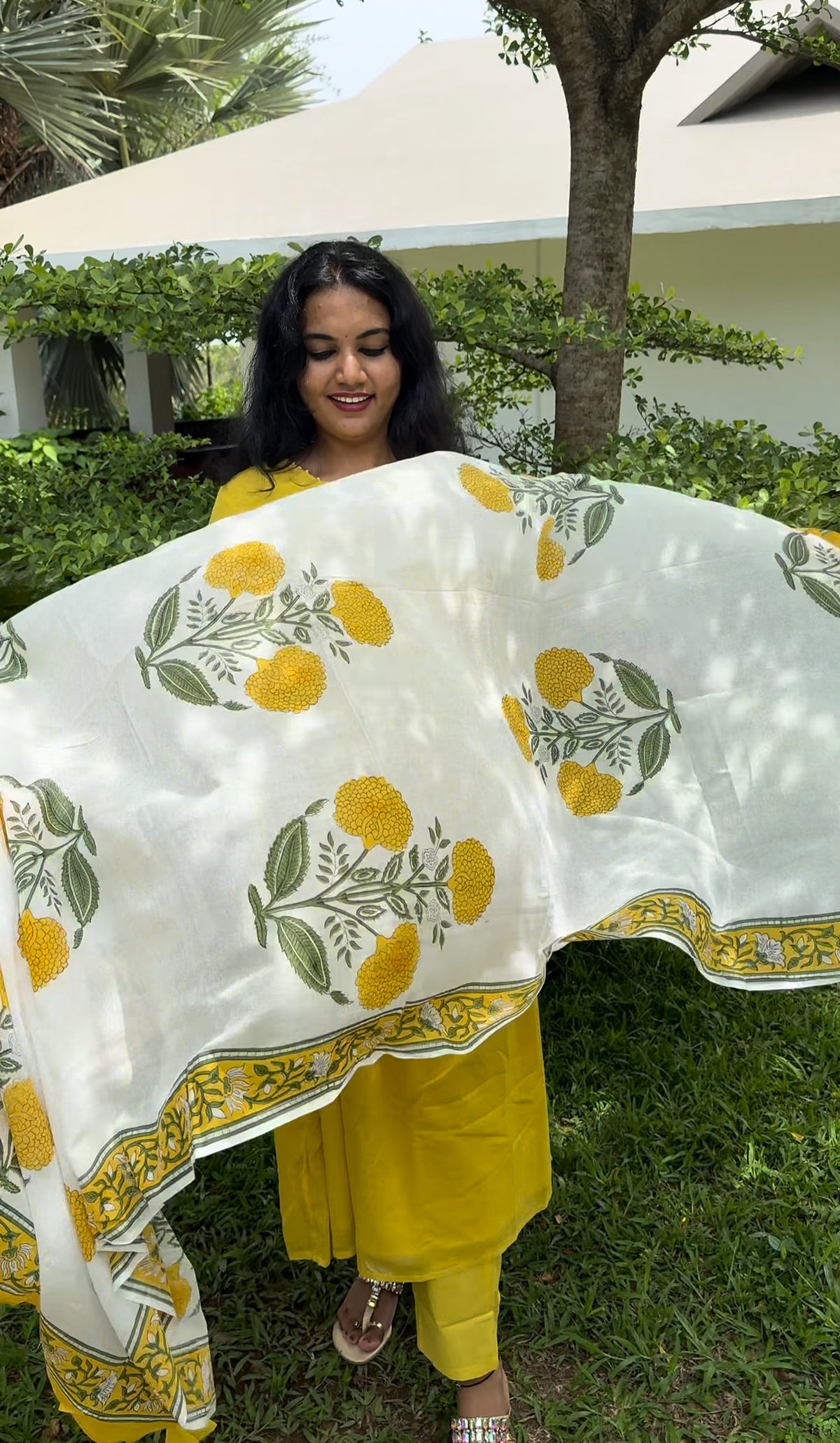 Yellow Cotton Anarkali Set