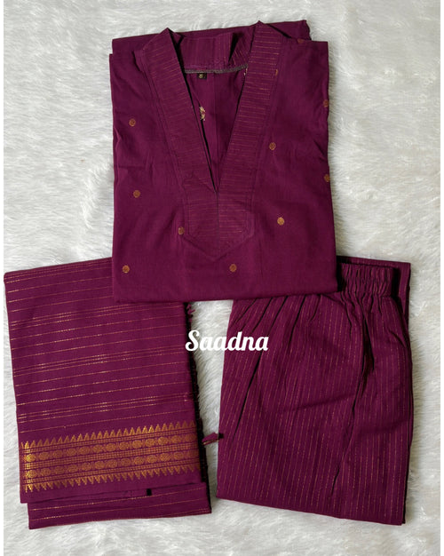 Chettinad Wine handloom Cotton salwar set