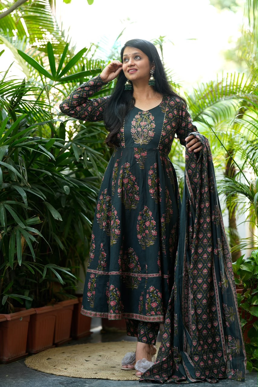 Bottle Green Anarkali set