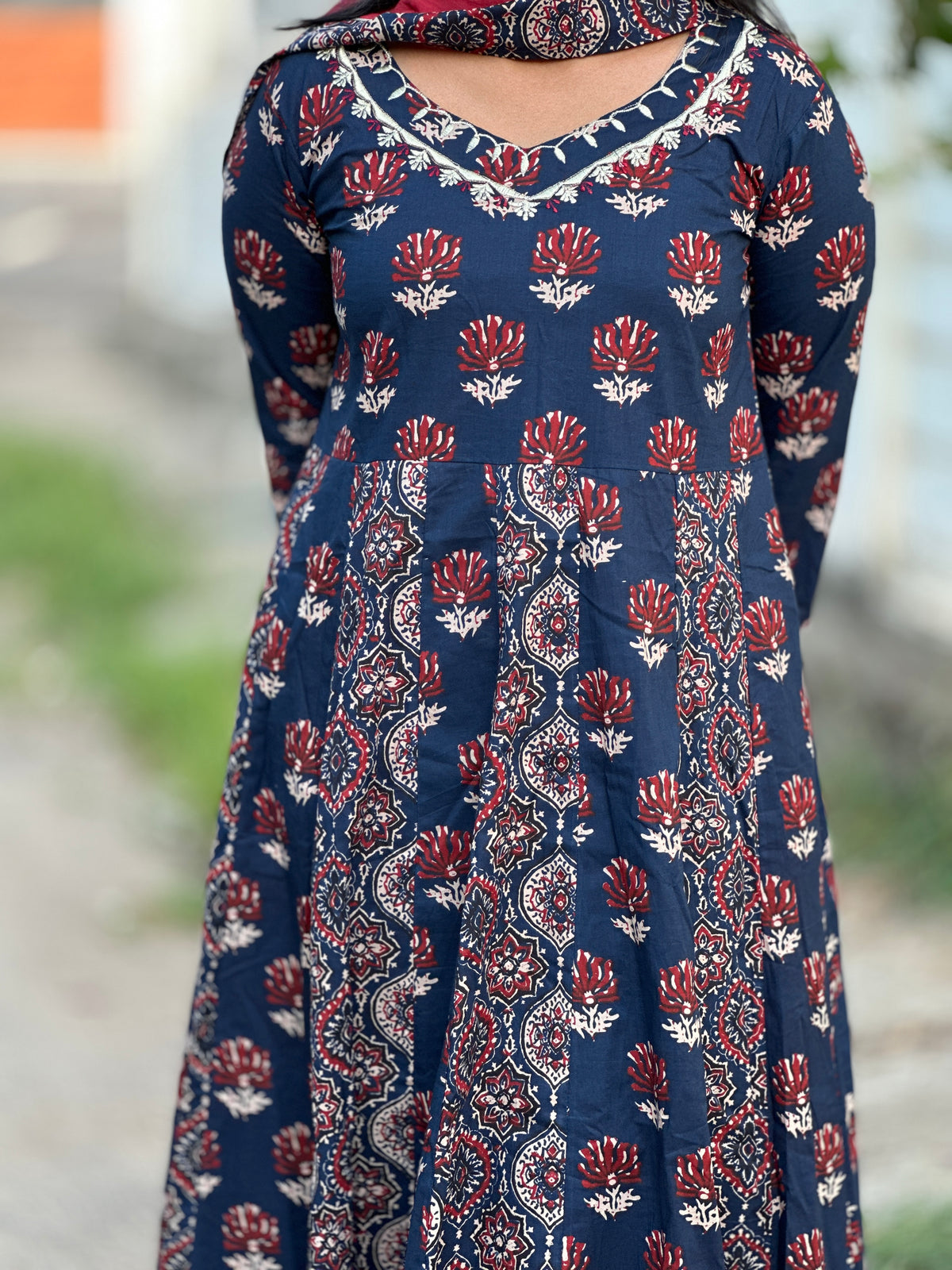 Double Ajrakh Anarkali Set