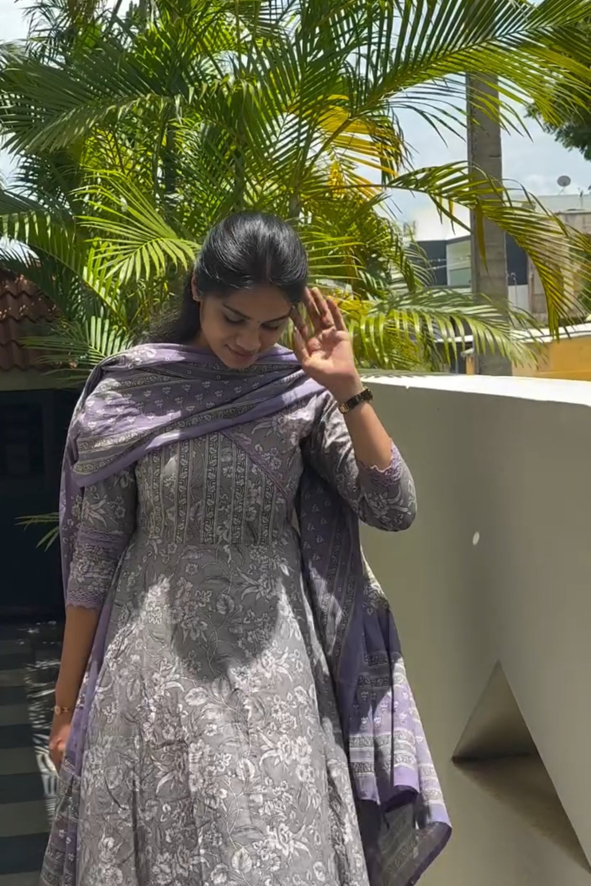 Grey lavender Anarkali Set