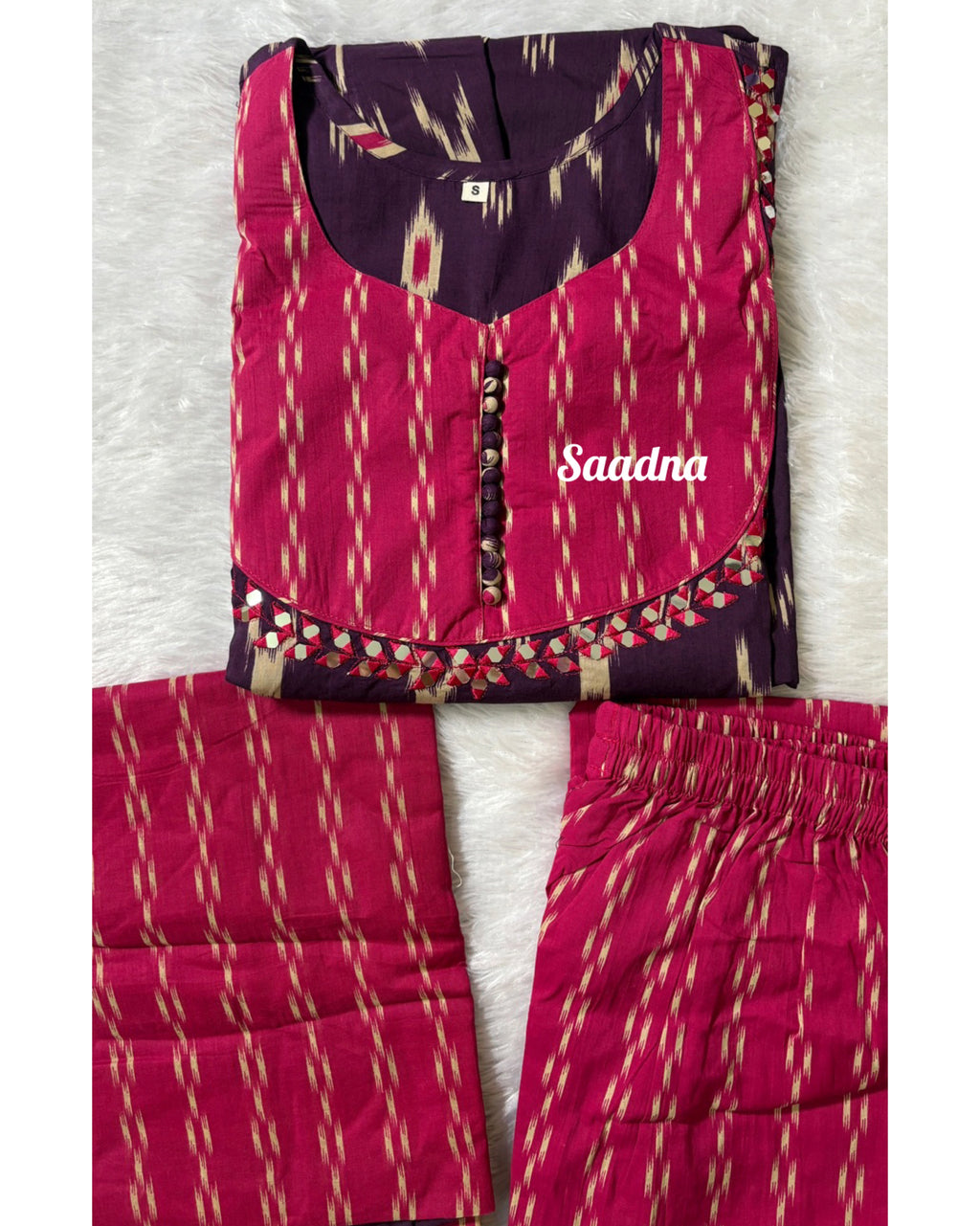 Pink Ikkat Anarkali Set