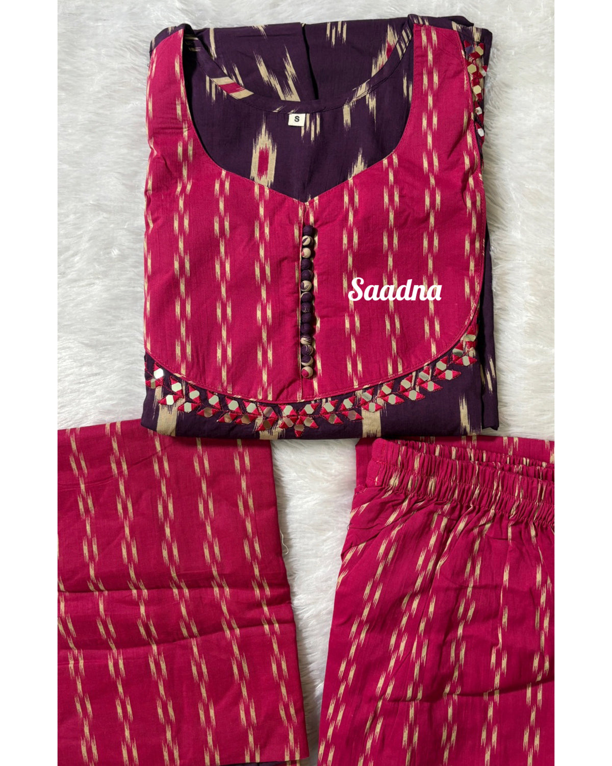 Pink Ikkat Anarkali Set
