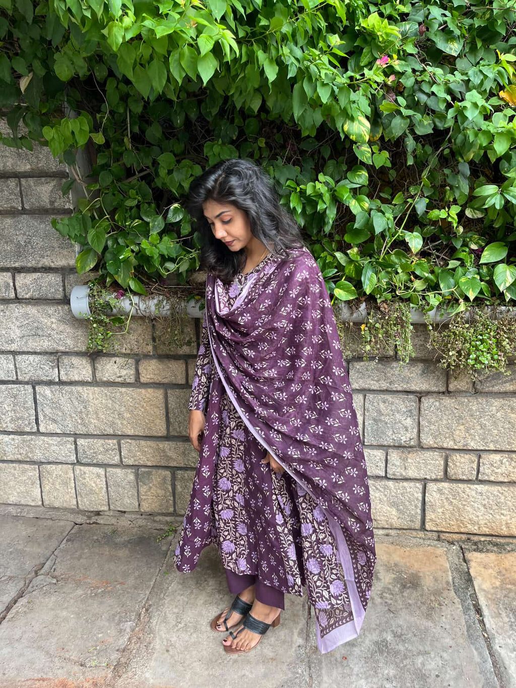 Wine Anarkali set