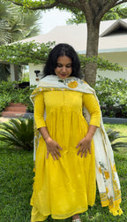 Yellow Cotton Anarkali Set