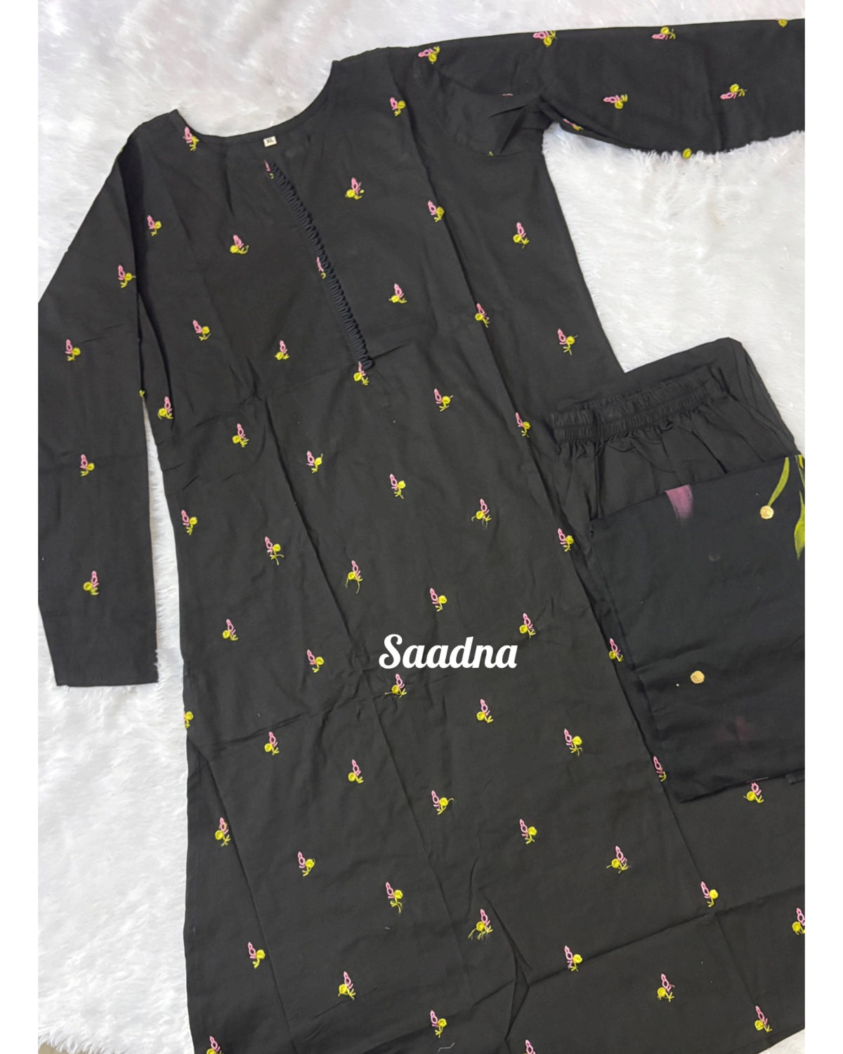 Black embroidery A line cotton Set