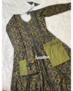 Green Ajrakh Anarkali set