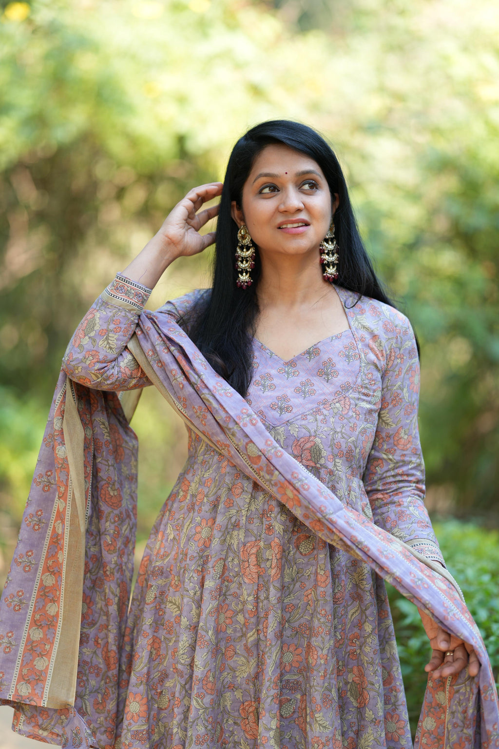 Grey lavender Anarkali set