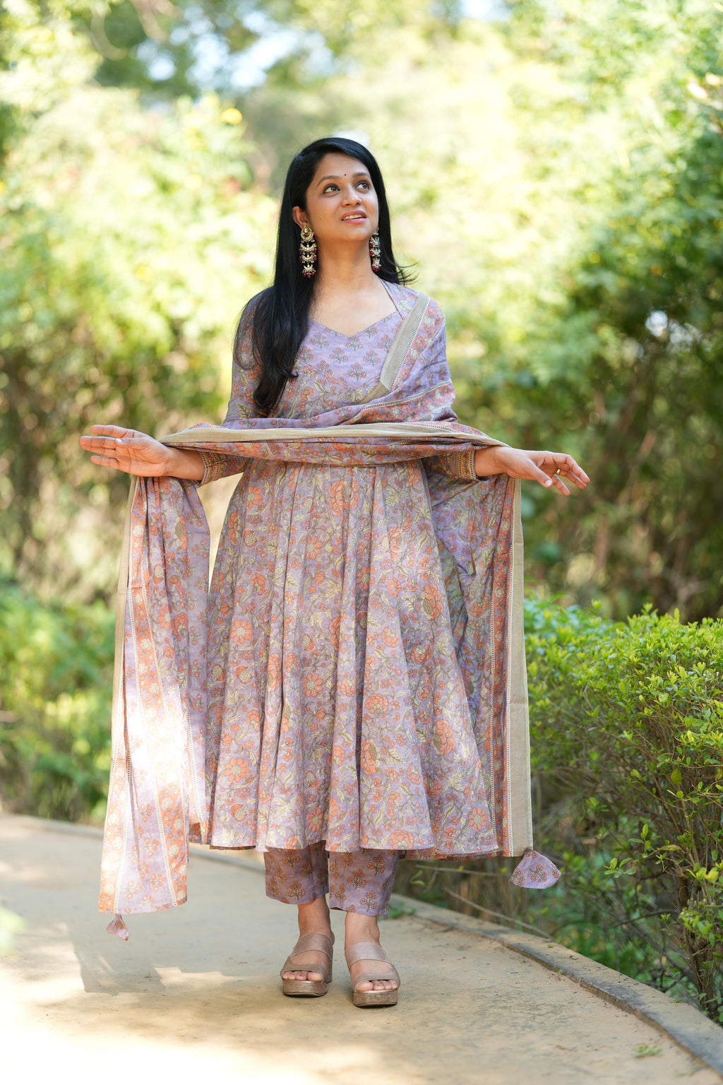 Grey lavender Anarkali set