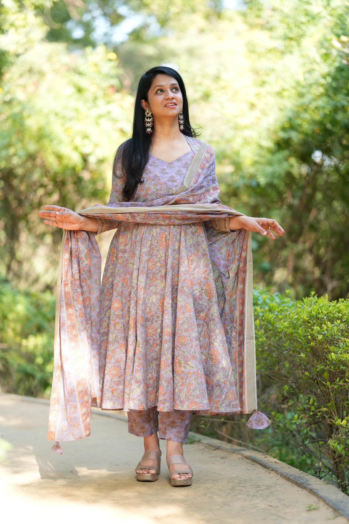 Grey lavender Anarkali set