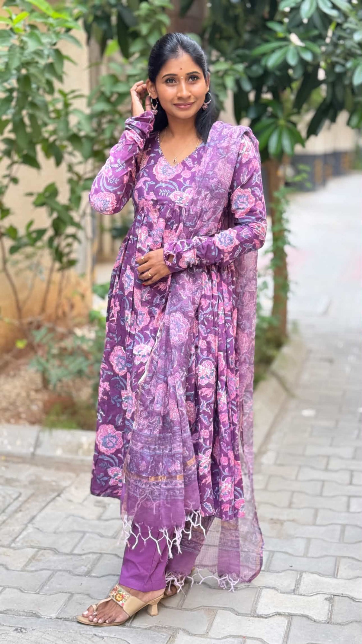 Plum Alia Cut Anarkali Set
