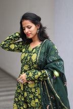 Green Cotton Anarkali Set
