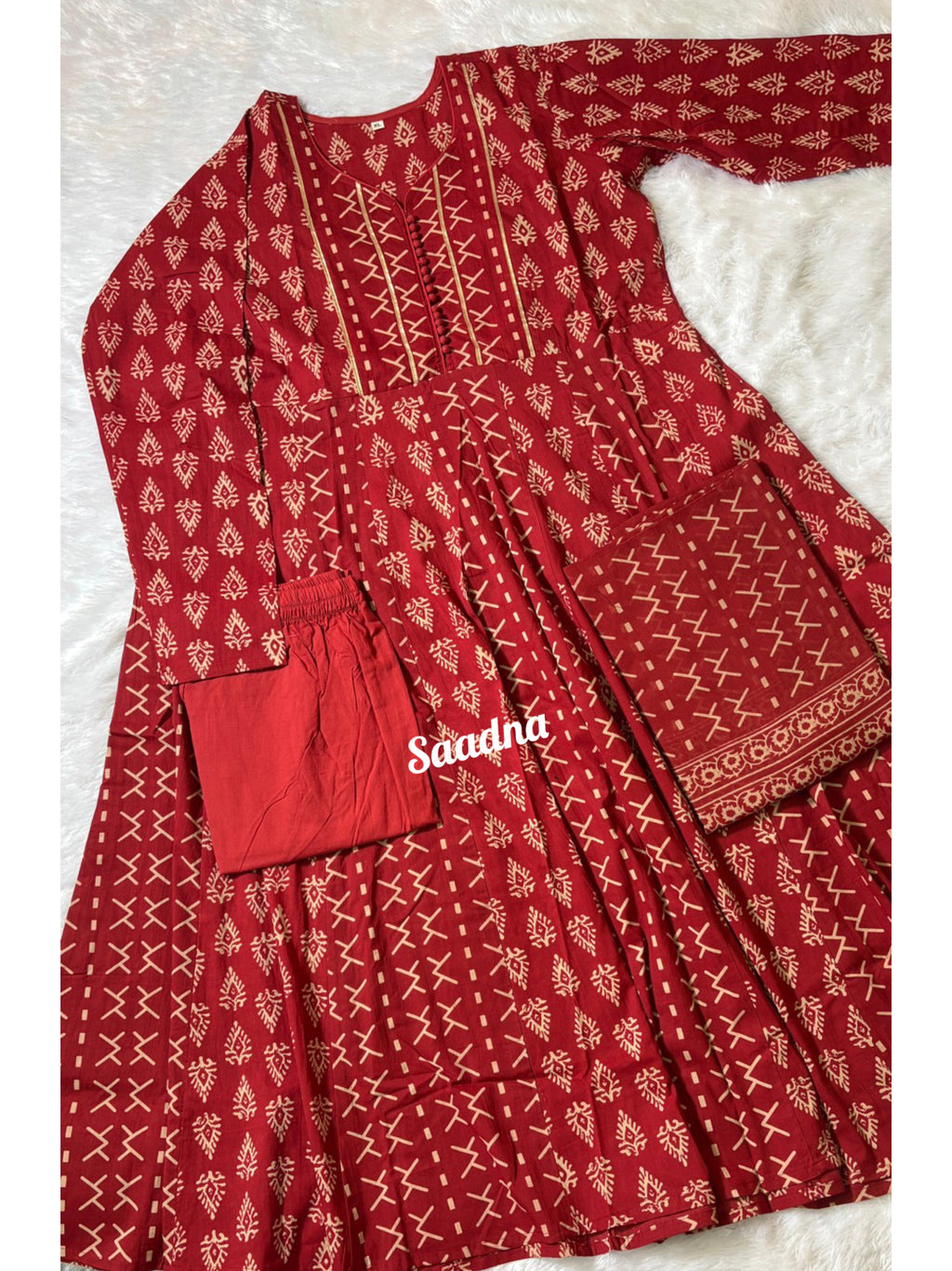 Red full sleeves Anarkali Set