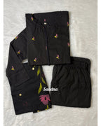 Black embroidery A line cotton Set
