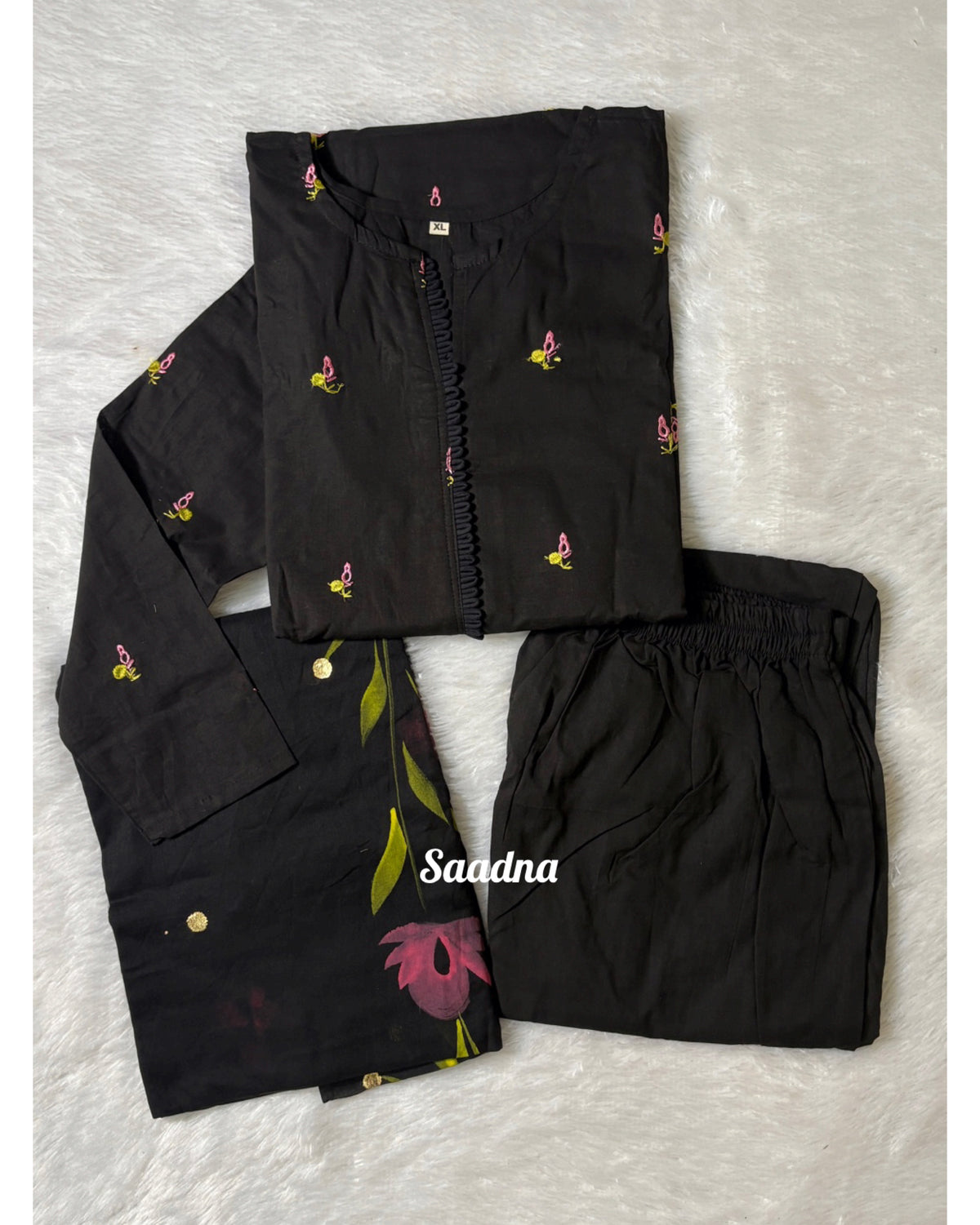 Black embroidery A line cotton Set