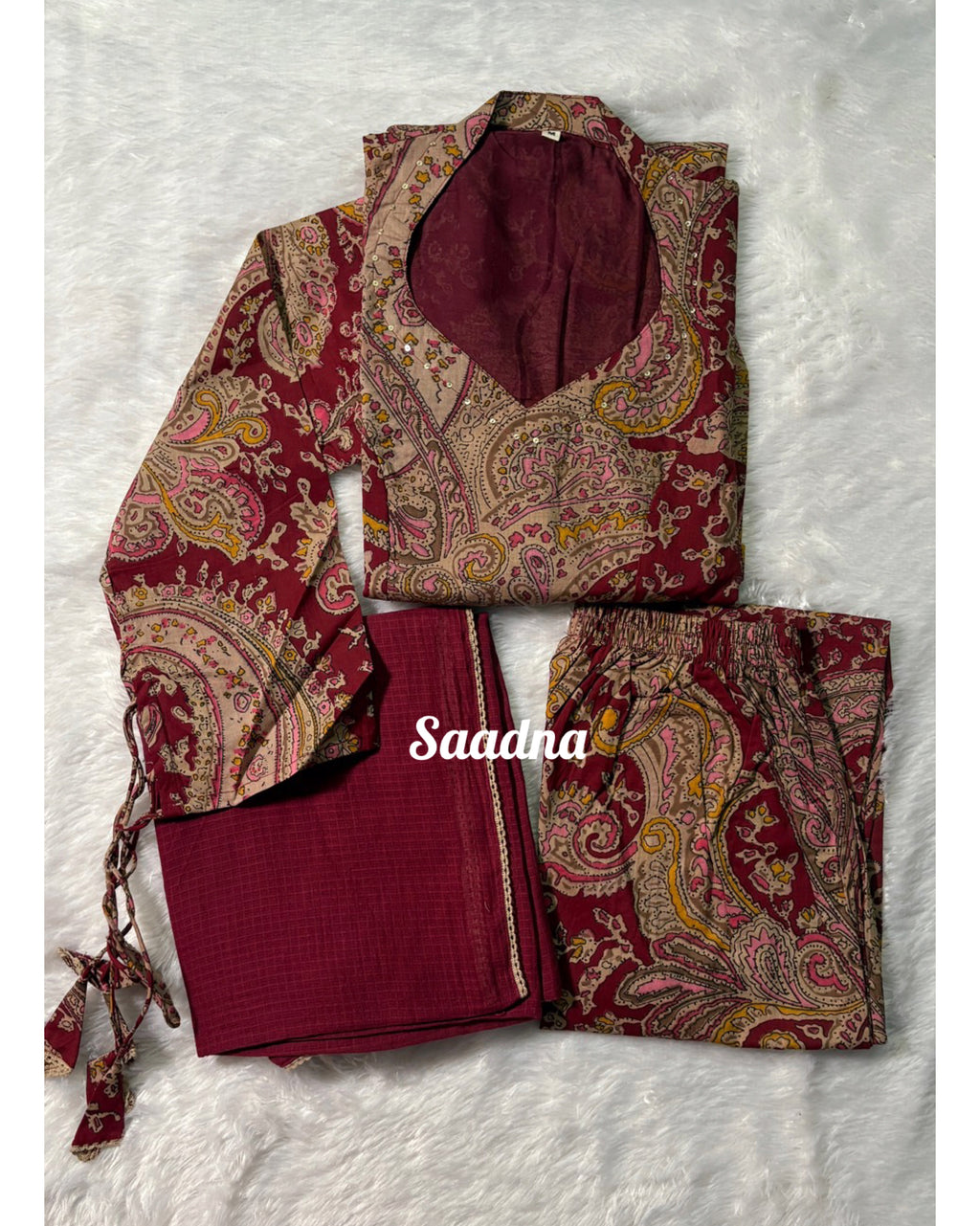 Maroon Full Sleeves Anarkali Set