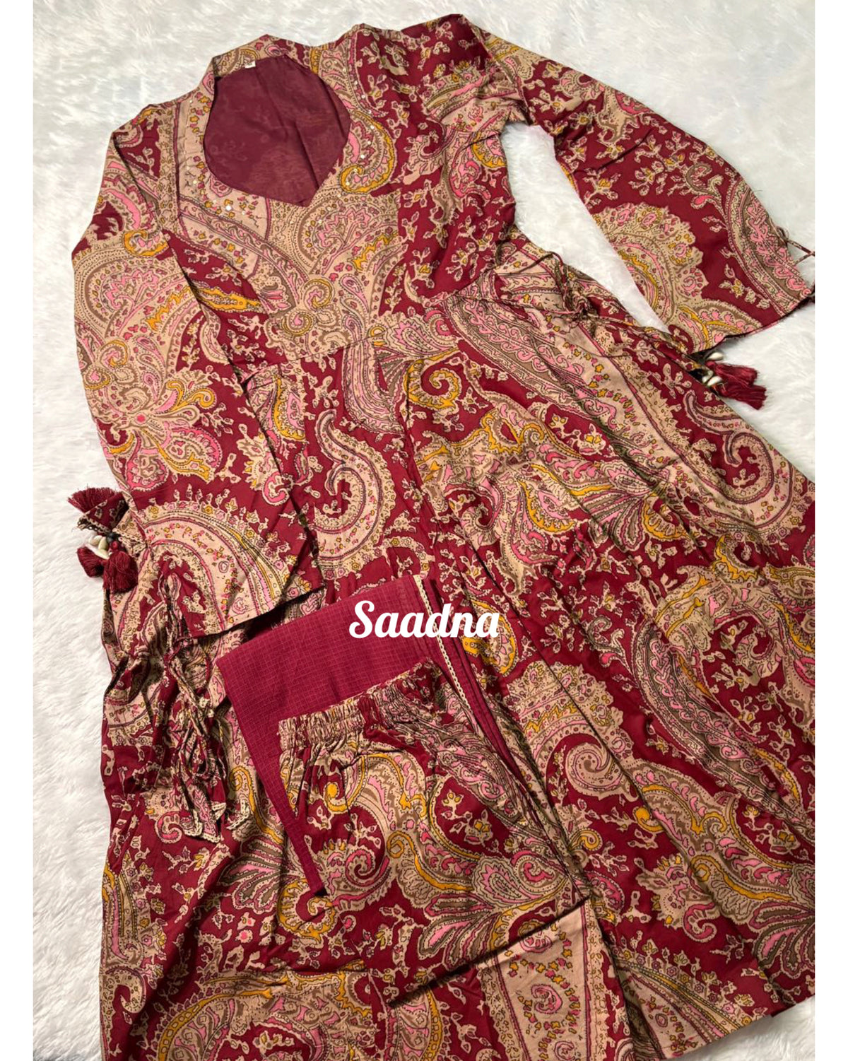 Maroon Full Sleeves Anarkali Set