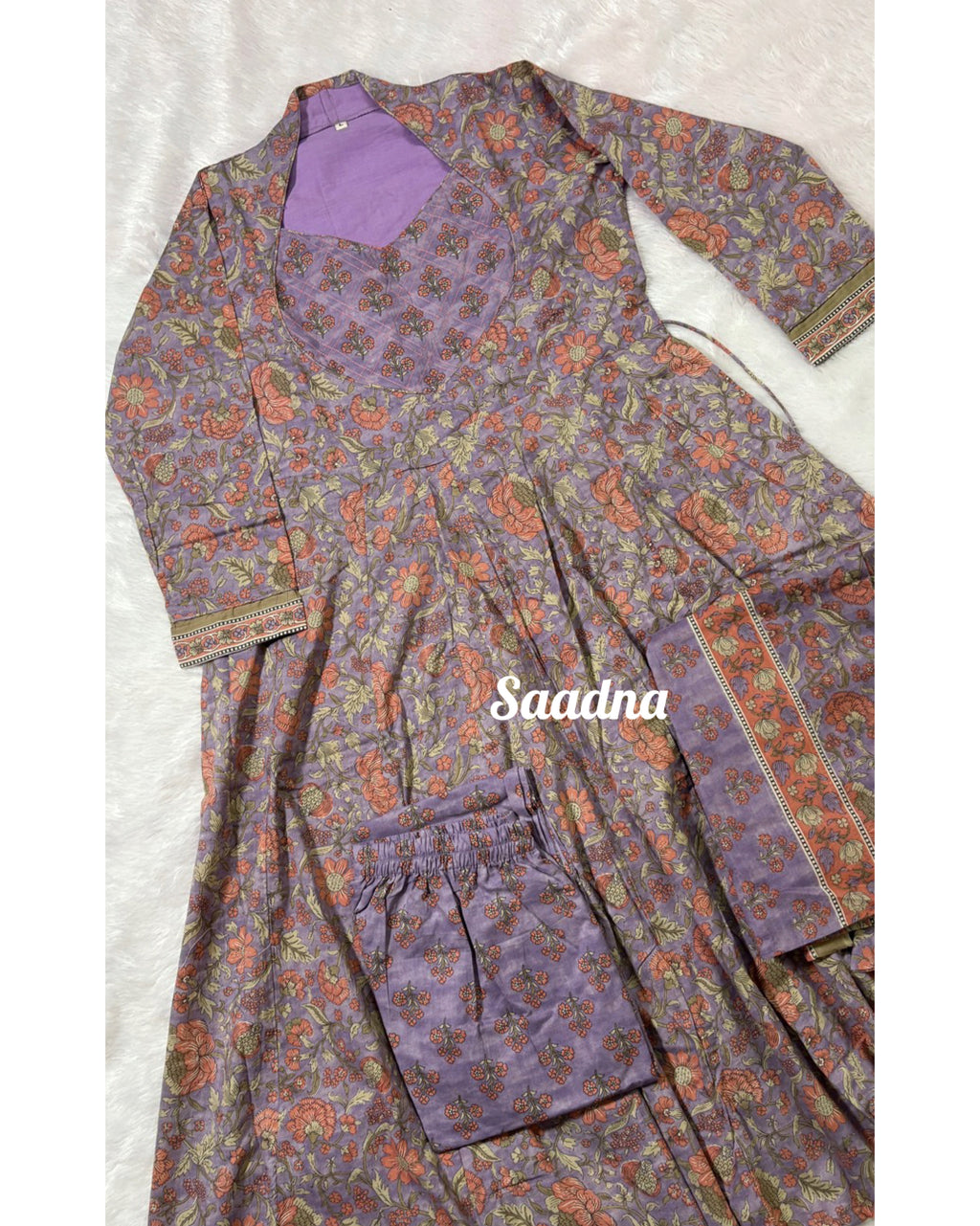Grey lavender Anarkali set
