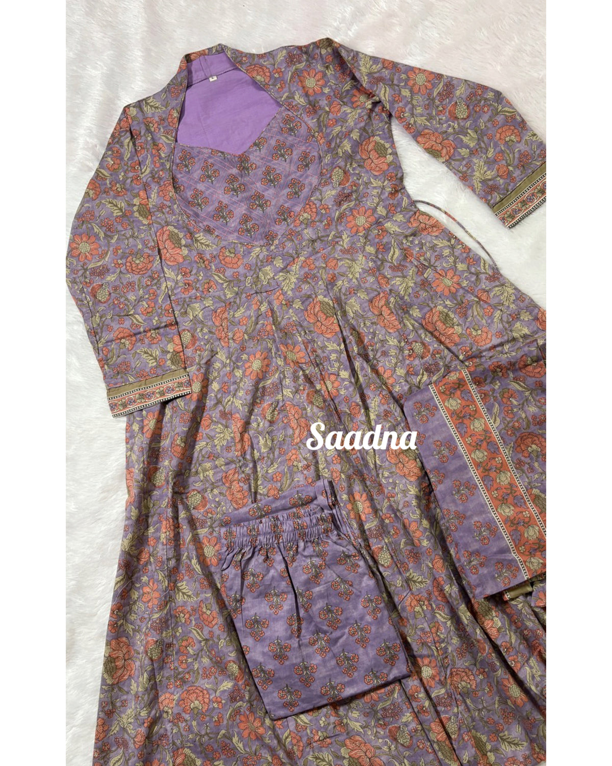 Grey lavender Anarkali set