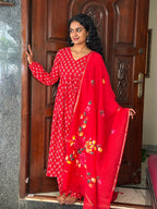 Red Full Sleeves Anarkali Set